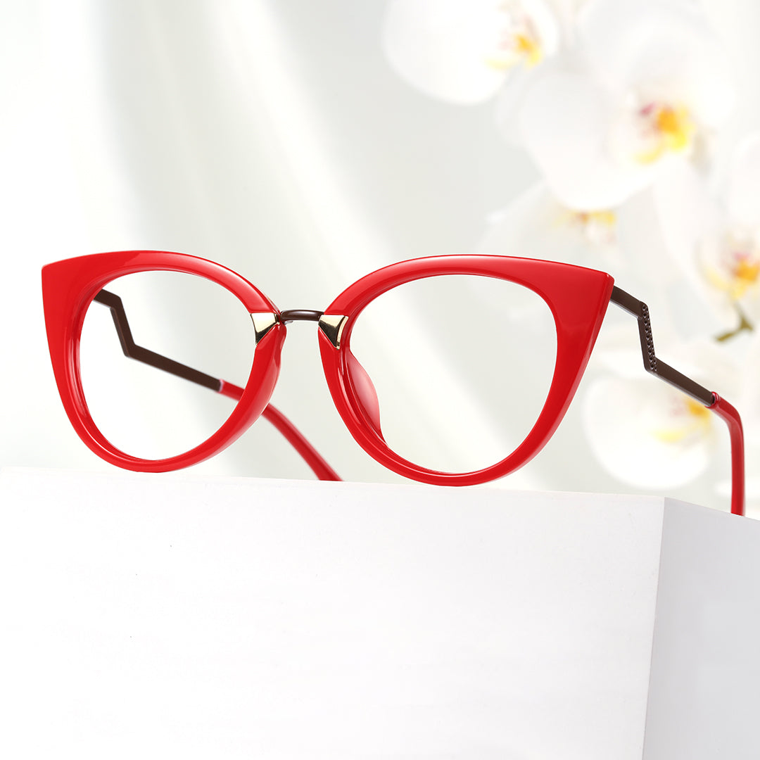 Rose Red Cat Eye Prescription Glasses Frames For Women