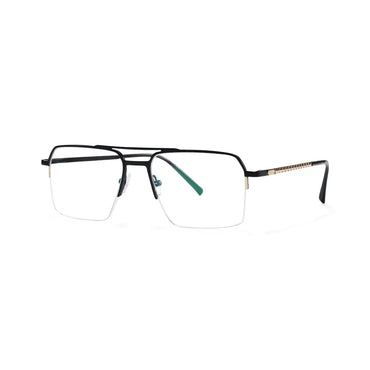 Ethan Aviator Half Frame Glasses Sleek Black Metal Glasses With Spring Hinges