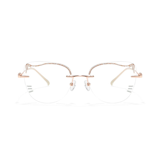 Kitty Cute Cat Eye Prescription Rimless Glasses with Blue Light Blocking