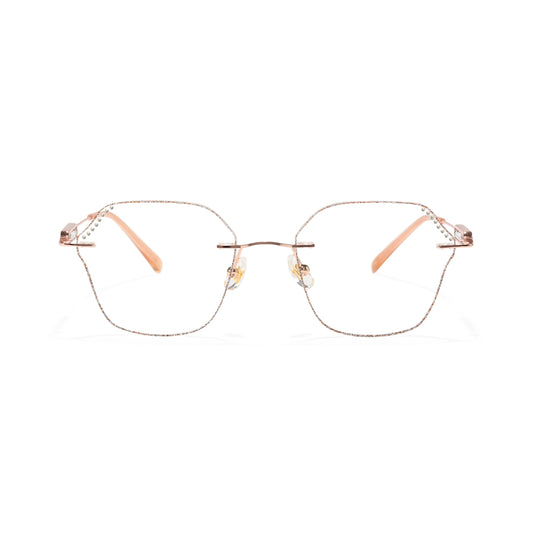 Blush Geometric Faceted Rimless Eyeglasses With Pink Glitter Inlay