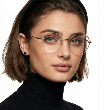 Haria Gold Rimless Eyeglasses Geometric Lightweight Glasses For Women