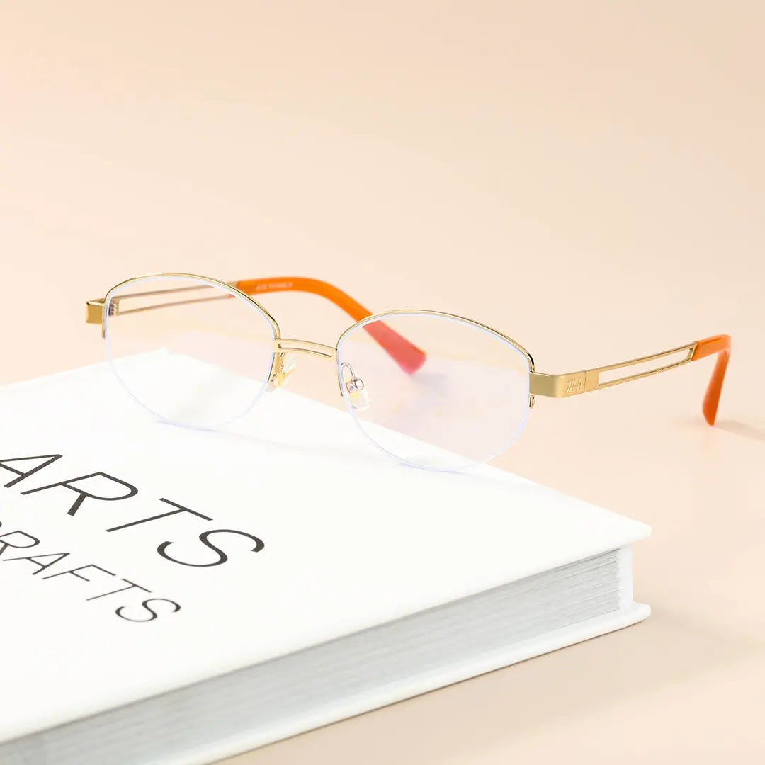 Vivacity Black Oval Titanium Women's Half-Rim Eyeglasses