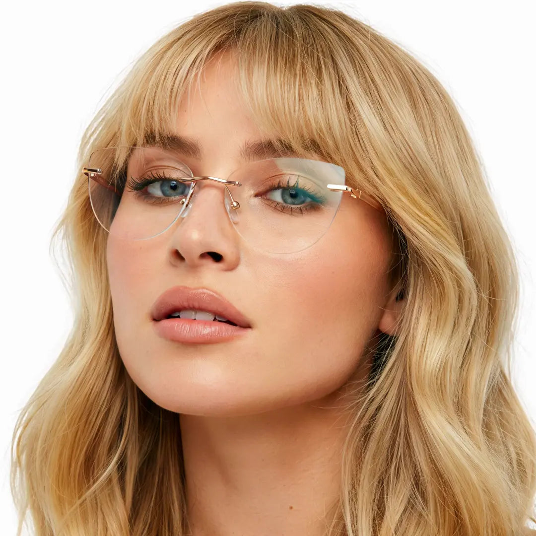 Prima Pink Cat Eye Blue Light Rimless Glasses TR90 Metal Frame With Spring Hinges