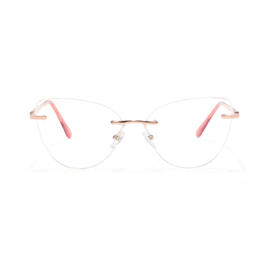 Prima Pink Cat Eye Blue Light Rimless Glasses TR90 Metal Frame With Spring Hinges