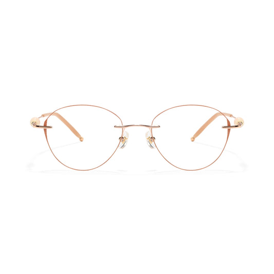Catty Cat Eye Rimless Prescription Glasses For Women With Pearl Temple Accents