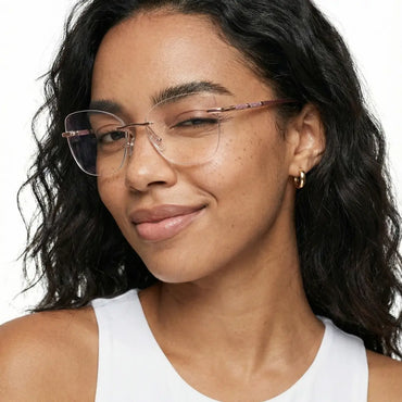 Martina Women Pink Rimless Square Cat Eye Glasses with Sparkling Glitter