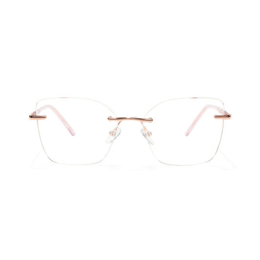 Martina Women Pink Rimless Square Cat Eye Glasses with Sparkling Glitter