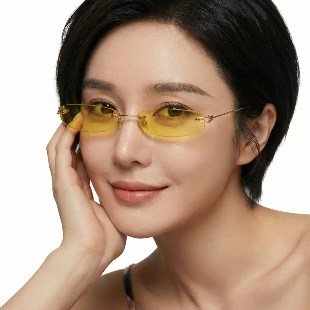 Heath Sleek Rectangle Sunglasses Rimless Pink Glasses With UV Protection