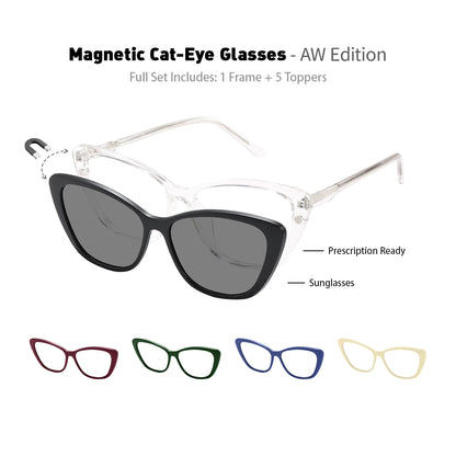 Aurelia Cat Eye Magnetic Prescription Glasses with 5 Toppers