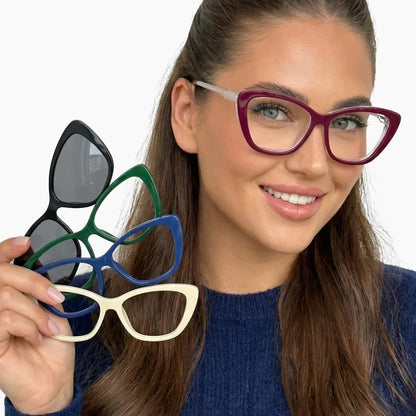Aurelia Cat Eye Magnetic Prescription Glasses with 5 Toppers