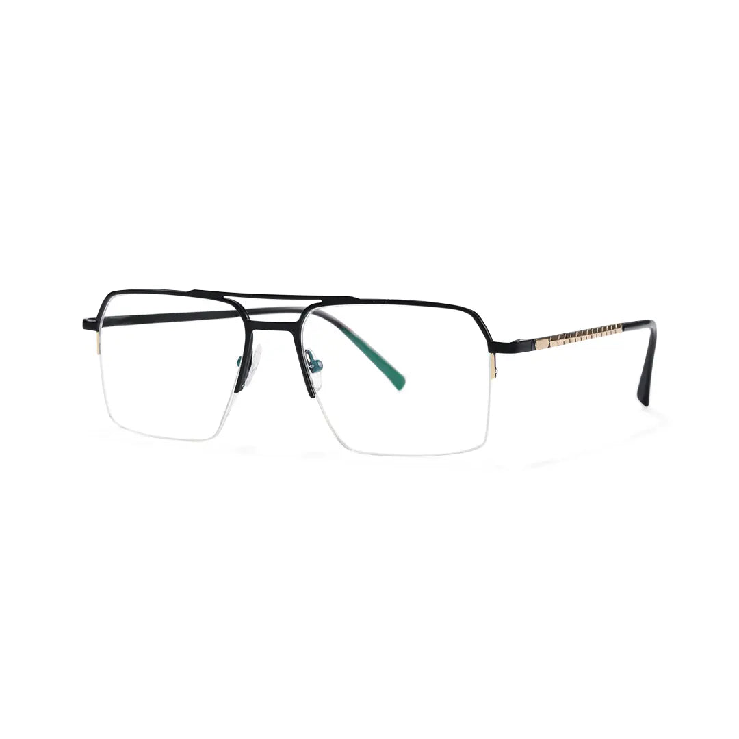 Ethan Aviator Half Frame Glasses Sleek Black Metal Glasses With Spring Hinges