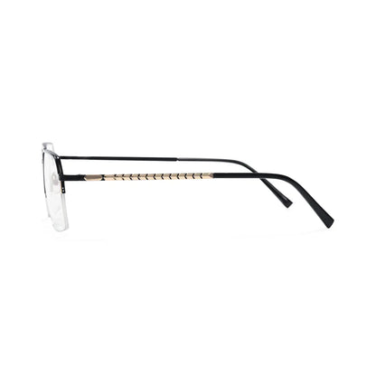 Ethan Aviator Half Frame Glasses Sleek Black Metal Glasses With Spring Hinges
