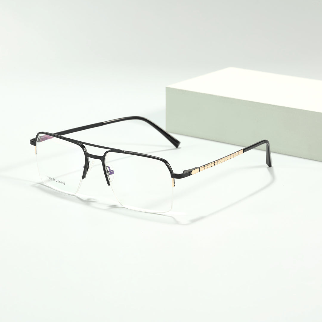Ethan Aviator Half Frame Glasses Sleek Black Metal Glasses With Spring Hinges