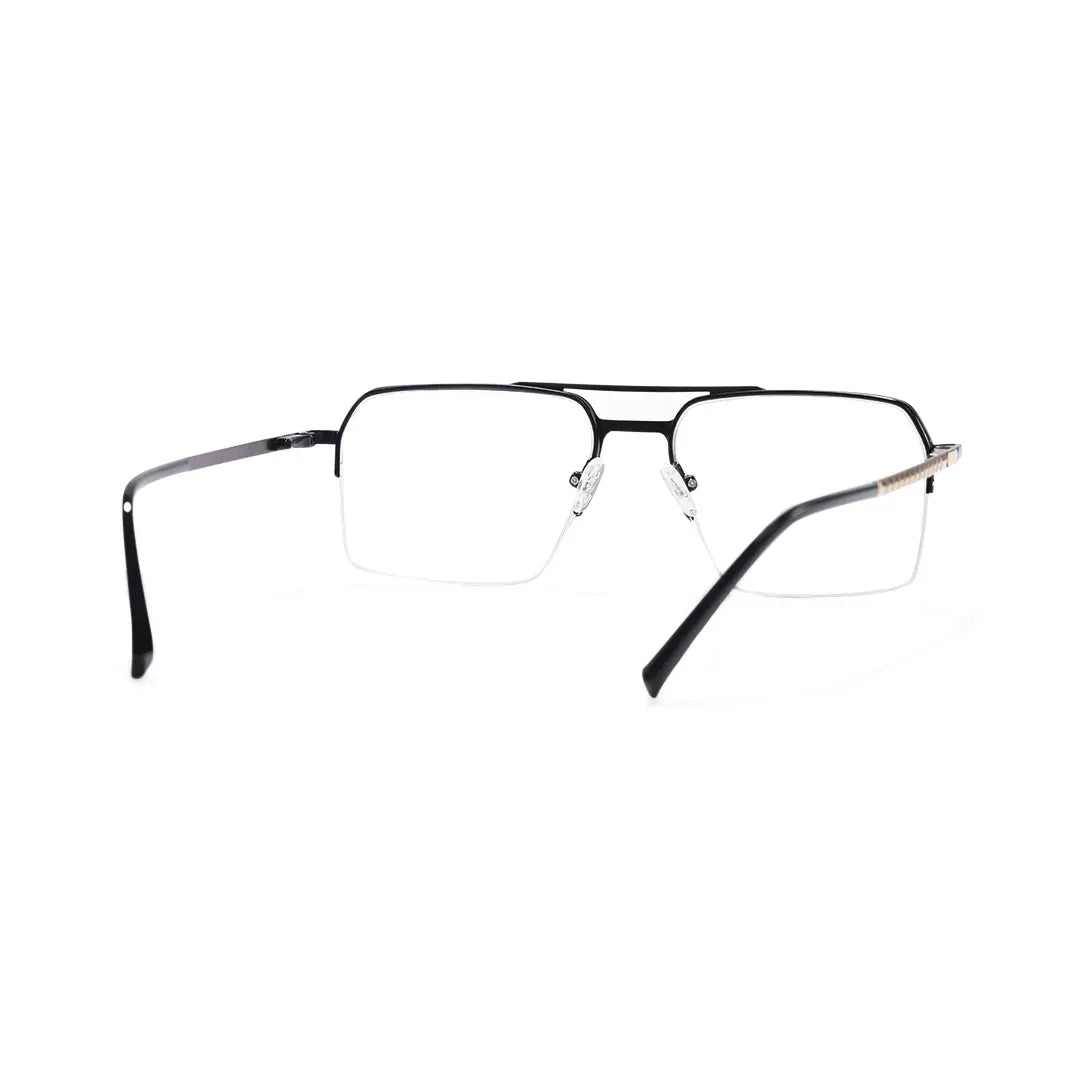 Ethan Aviator Half Frame Glasses Sleek Black Metal Glasses With Spring Hinges