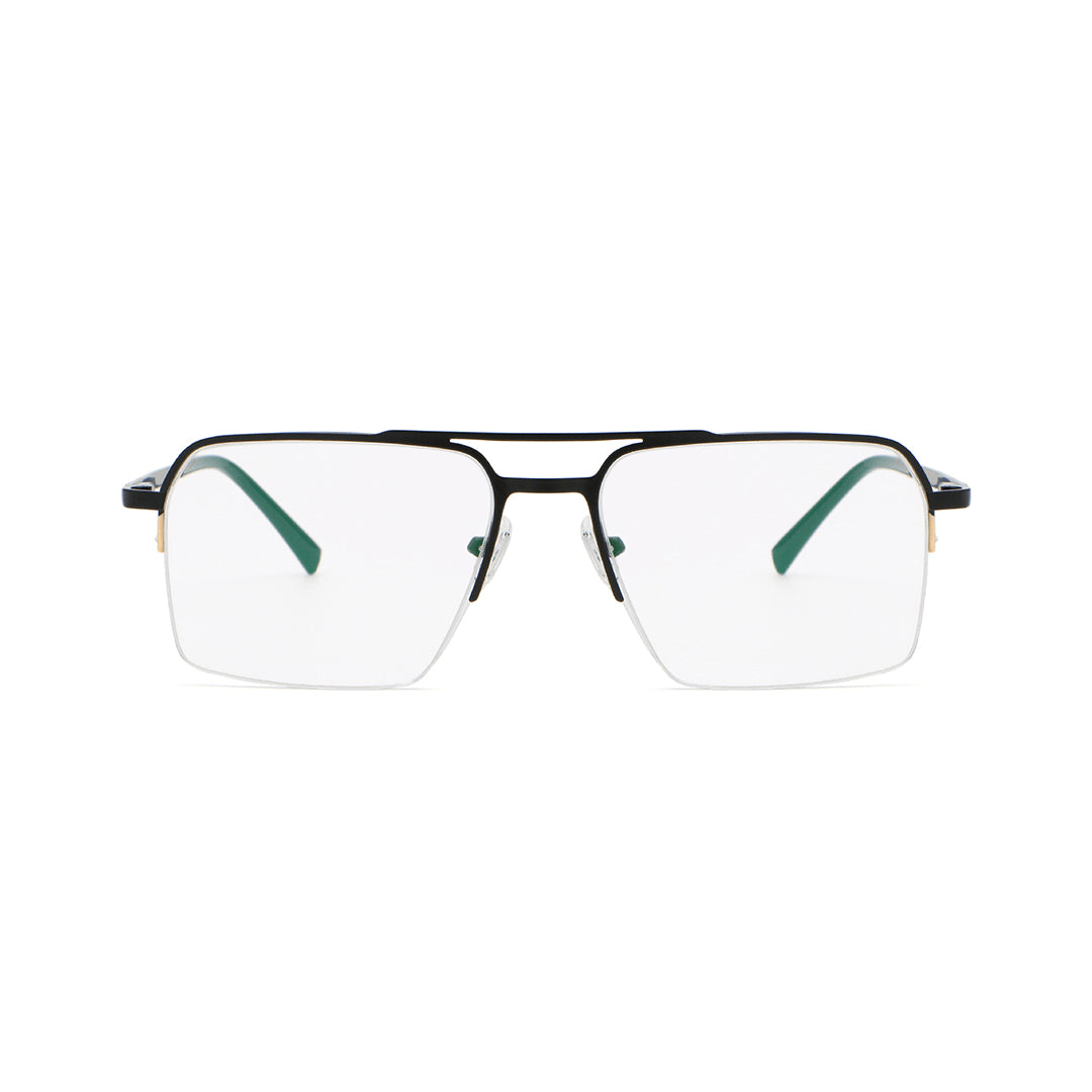 Ethan Aviator Half Frame Glasses Sleek Black Metal Glasses With Spring Hinges