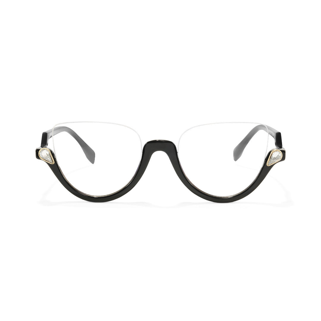 Clove TR90 Black Cat Eye Half-Rim Glasses With Prescription Lenses
