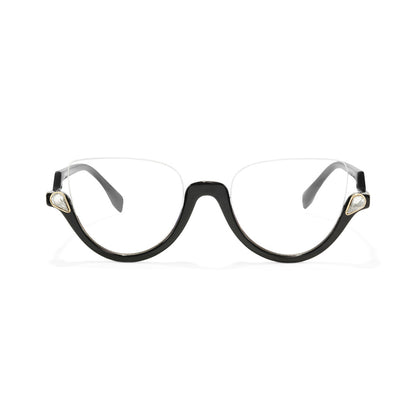 Clove TR90 Black Cat Eye Half-Rim Glasses With Prescription Lenses