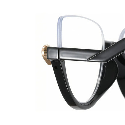Clove TR90 Black Cat Eye Half-Rim Glasses With Prescription Lenses