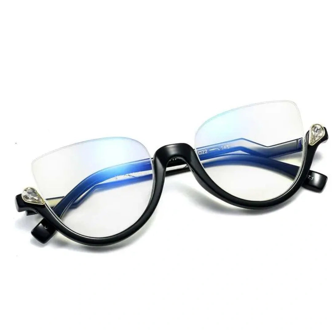 Clove TR90 Black Cat Eye Half-Rim Glasses With Prescription Lenses