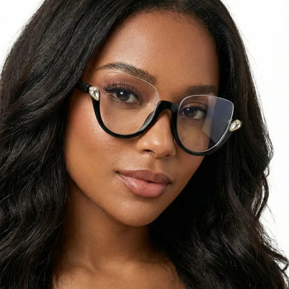 Clove TR90 Black Cat Eye Half-Rim Glasses With Prescription Lenses