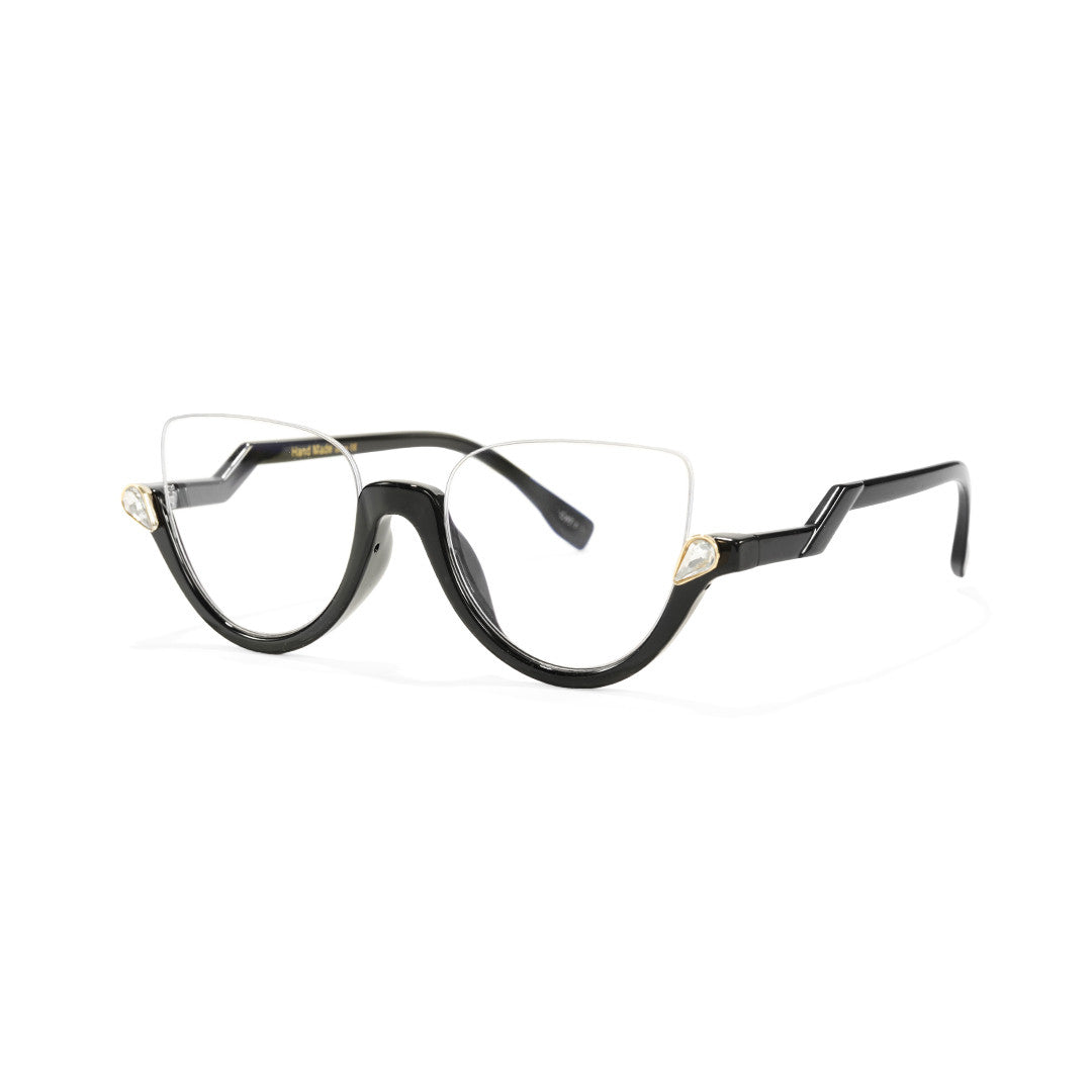 Clove TR90 Black Cat Eye Half-Rim Glasses With Prescription Lenses