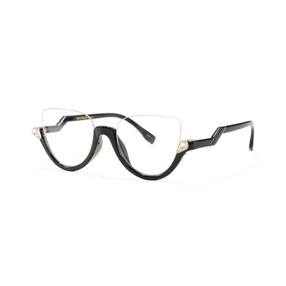 Clove TR90 Black Cat Eye Half-Rim Glasses With Prescription Lenses