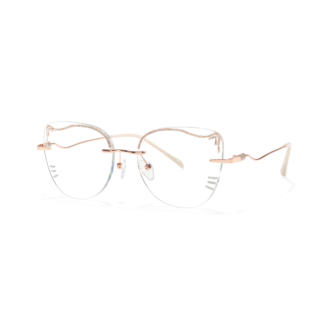 Kitty Cute Cat Eye Prescription Rimless Glasses with Blue Light Blocking