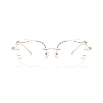 Kitty Cute Cat Eye Prescription Rimless Glasses with Blue Light Blocking