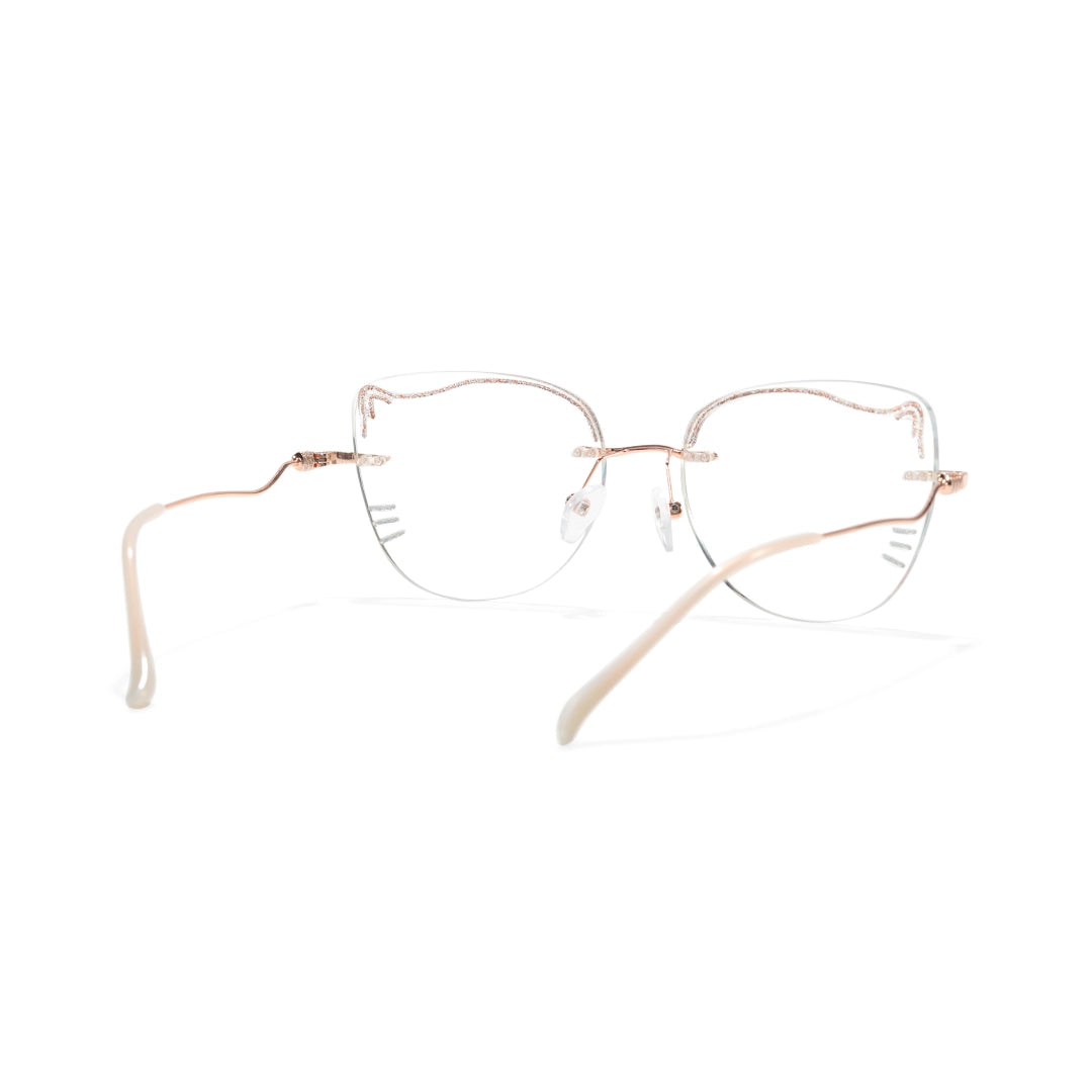 Kitty Cute Cat Eye Prescription Rimless Glasses with Blue Light Blocking