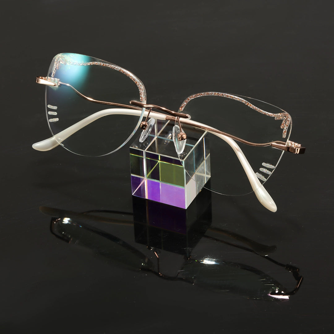 Kitty Cute Cat Eye Prescription Rimless Glasses with Blue Light Blocking