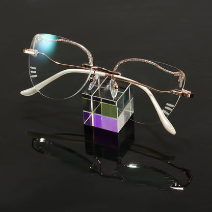 Kitty Cute Cat Eye Prescription Rimless Glasses with Blue Light Blocking