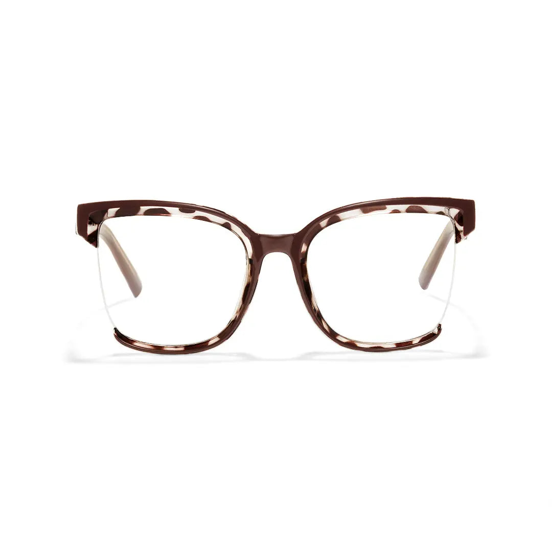 Cery Tortoise Cat Eye Half-Rim Glasses TR90 Square Prescription Eyewear
