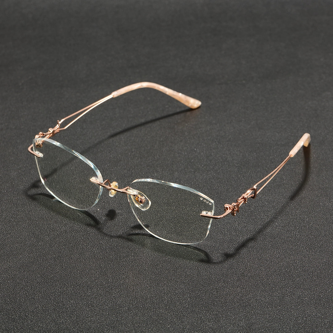 Opal Asymmetrical Cat Eye Rimless Prescription Glasses for Women With Rhinestones
