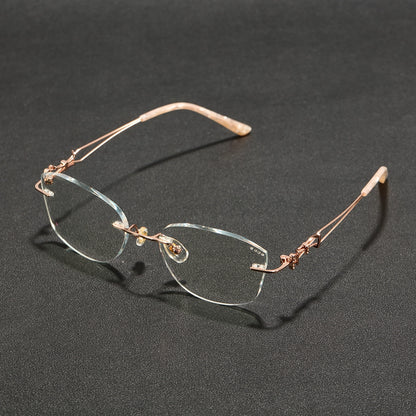Opal Asymmetrical Cat Eye Rimless Prescription Glasses for Women With Rhinestones