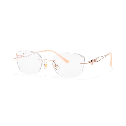 Opal Asymmetrical Cat Eye Rimless Prescription Glasses for Women With Rhinestones