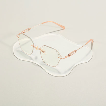 Blush Geometric Faceted Rimless Eyeglasses With Pink Glitter Inlay