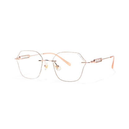 Blush Geometric Faceted Rimless Eyeglasses With Pink Glitter Inlay