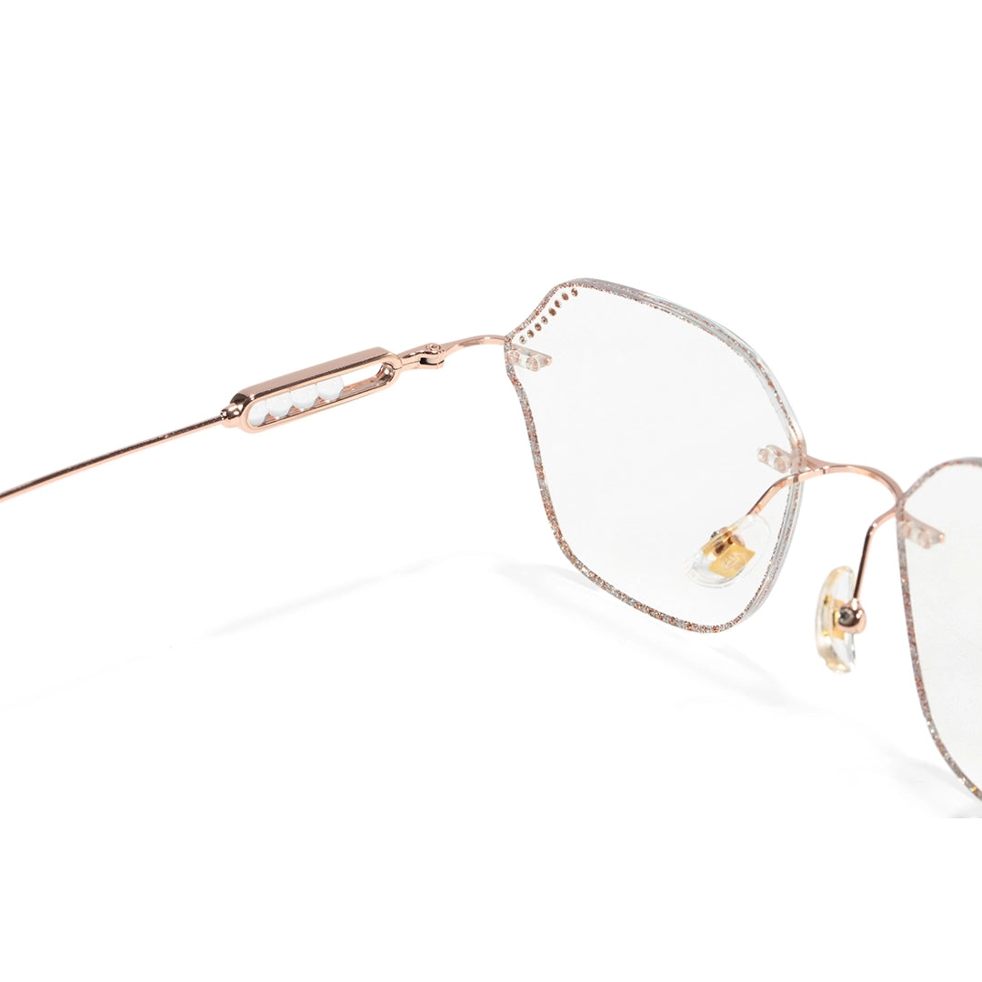 Blush Geometric Faceted Rimless Eyeglasses With Pink Glitter Inlay