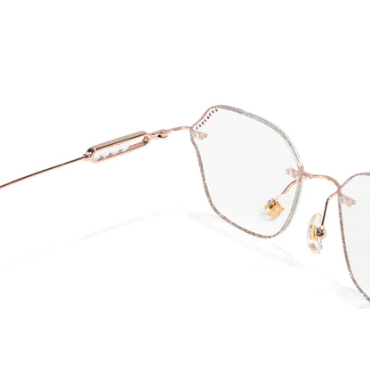Blush Geometric Faceted Rimless Eyeglasses With Pink Glitter Inlay