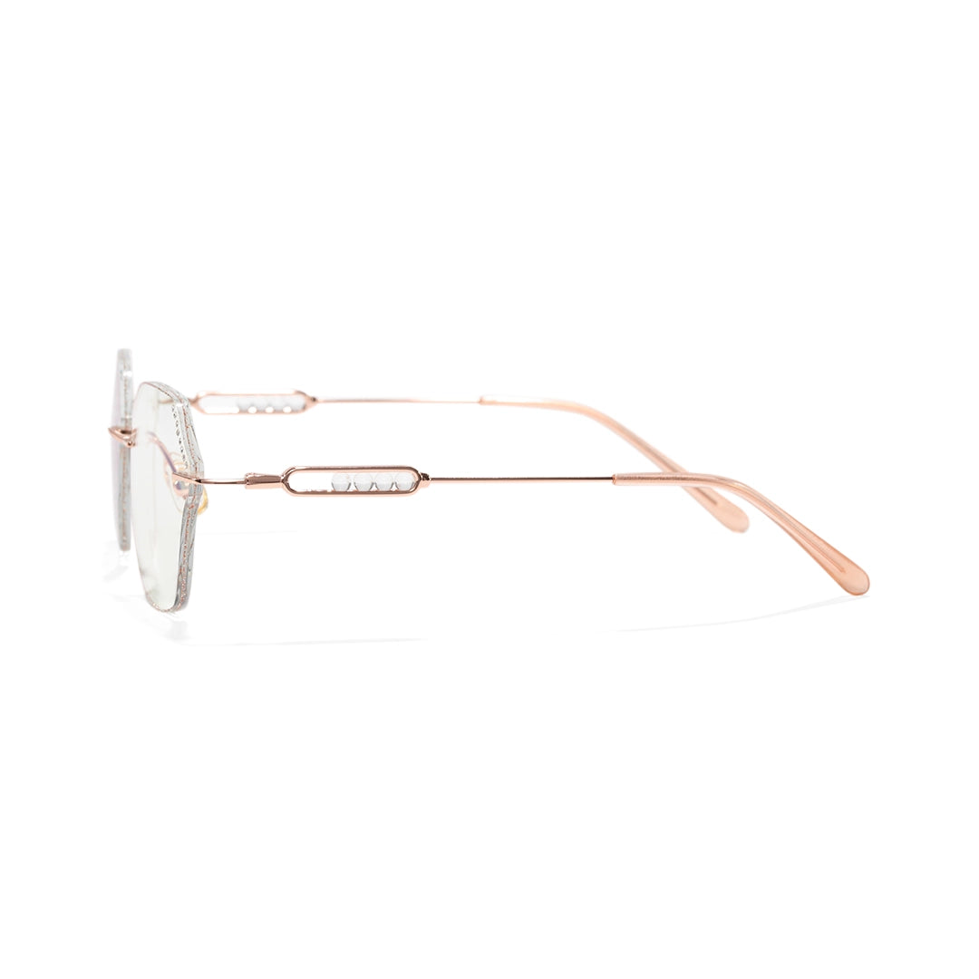 Blush Geometric Faceted Rimless Eyeglasses With Pink Glitter Inlay