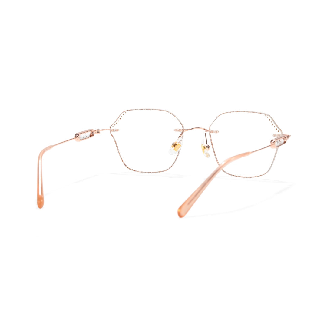 Blush Geometric Faceted Rimless Eyeglasses With Pink Glitter Inlay