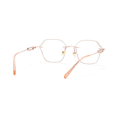 Blush Geometric Faceted Rimless Eyeglasses With Pink Glitter Inlay