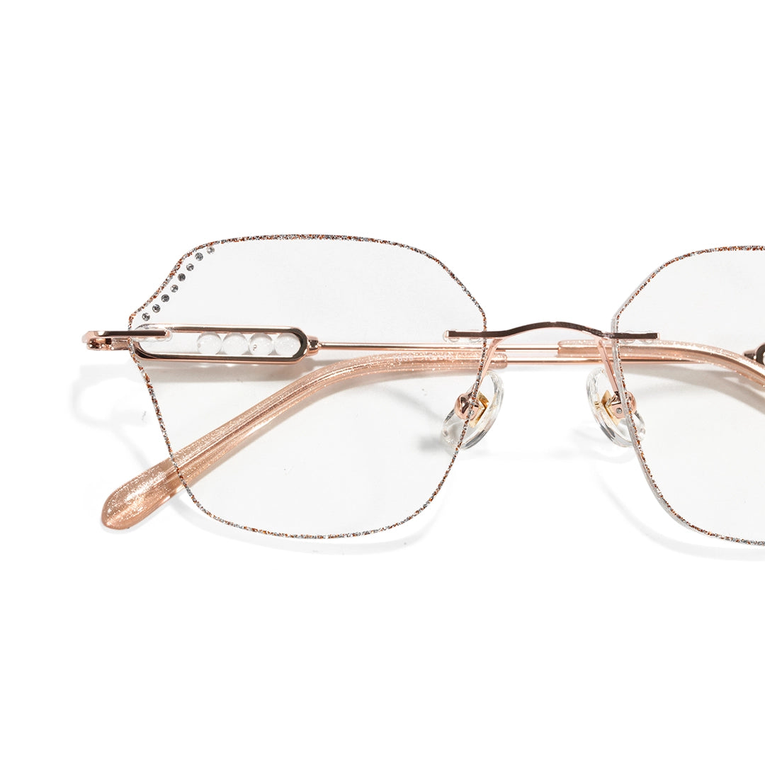 Blush Geometric Faceted Rimless Eyeglasses With Pink Glitter Inlay