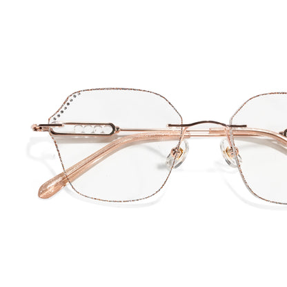 Blush Geometric Faceted Rimless Eyeglasses With Pink Glitter Inlay