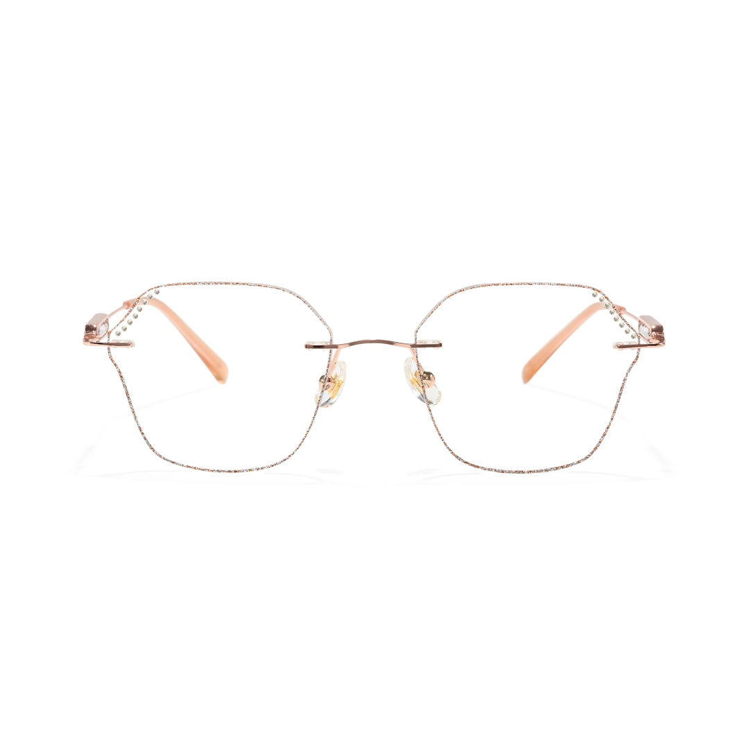 Blush Geometric Faceted Rimless Eyeglasses With Pink Glitter Inlay