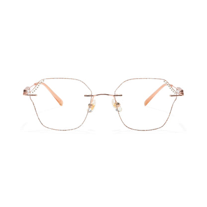 Blush Geometric Faceted Rimless Eyeglasses With Pink Glitter Inlay
