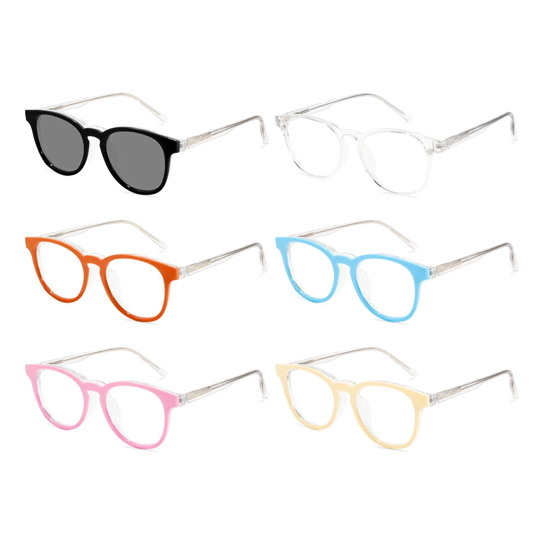 Elara Round Magnetic Eyeglasses with Colorful Toppers