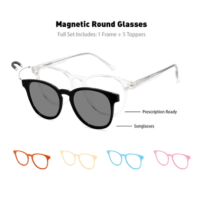 Elara Round Magnetic Eyeglasses with Colorful Toppers
