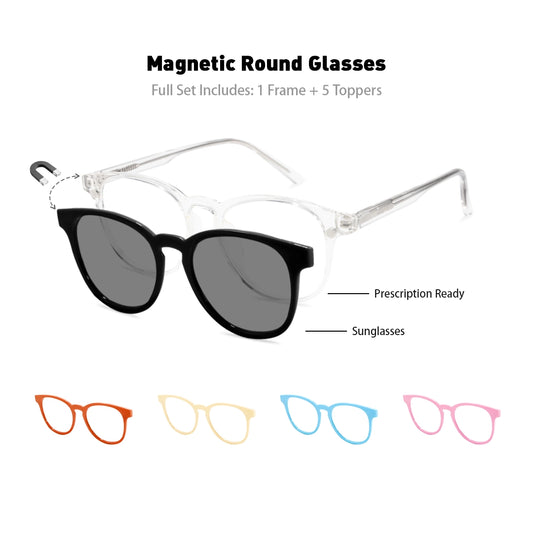 Elara Round Magnetic Eyeglasses with Colorful Toppers