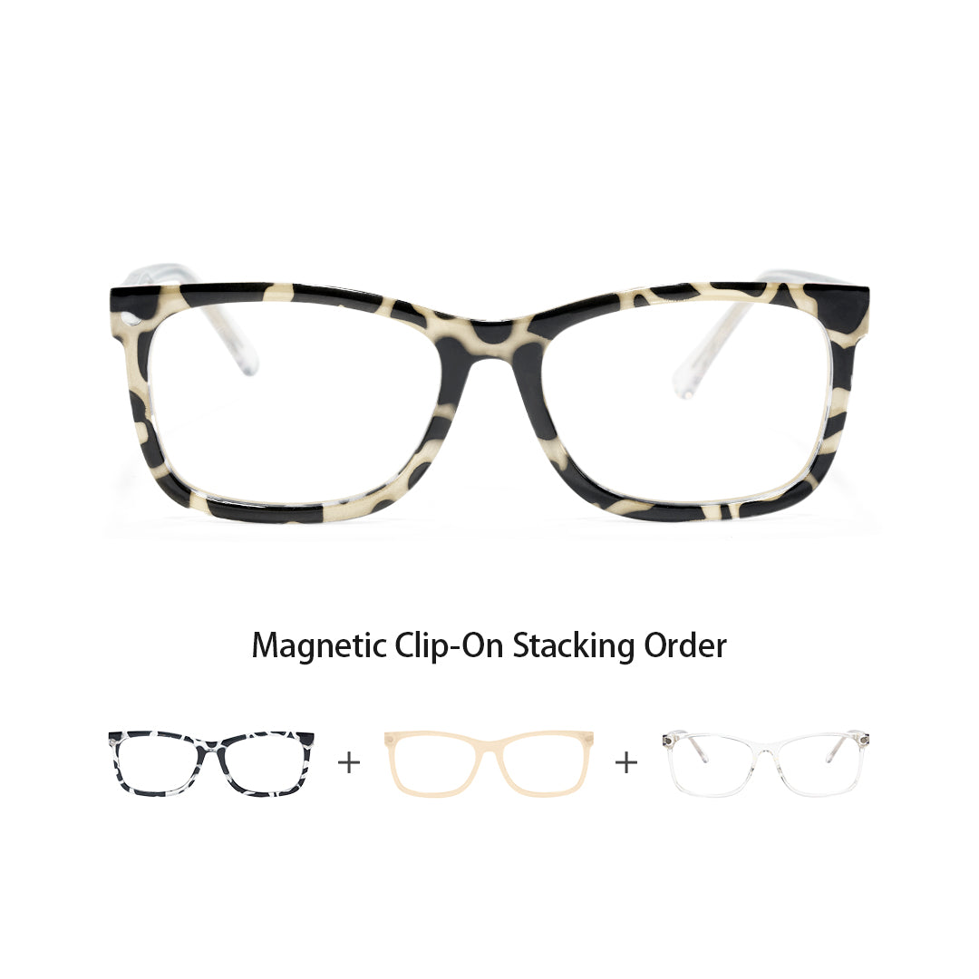 Elisha Rectangle Magnetic Prescription Glasses with 5 Toppers